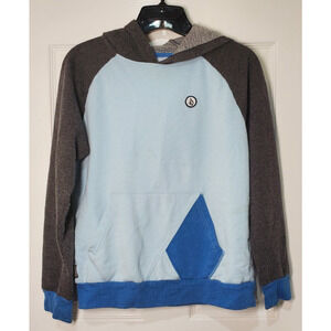Volcom Men’s Hoodie Sweatshirt Colorblock Gray Blue Size M Casual Pullover